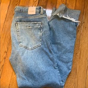Zara Jeans with Pearls at Ankle red stripe